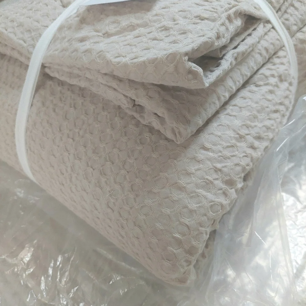 NWT! Quince 100% Organic Cotton Waffle Sand Duvet & 2 Shams! King/ Cal King(129)